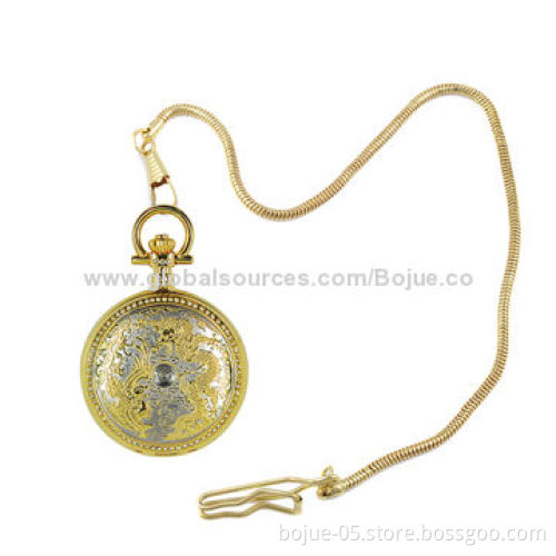 Pocket Watch, Mechanical Movement, Gold Cover with Strass